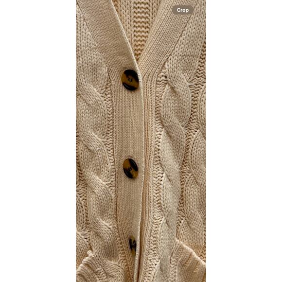 PrettyGarden Ivory Cable Knit Cardigan Sweater Tortoise Shell Buttons Pockets XL - Picture 3 of 9